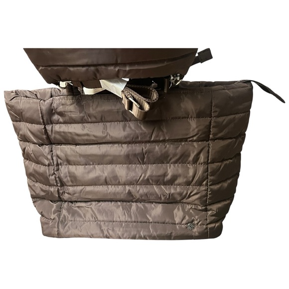 CeeKlein Brown Large Quilted Puffer Tote and Crossbody Bag with Strap Nylon New - Picture 2 of 16